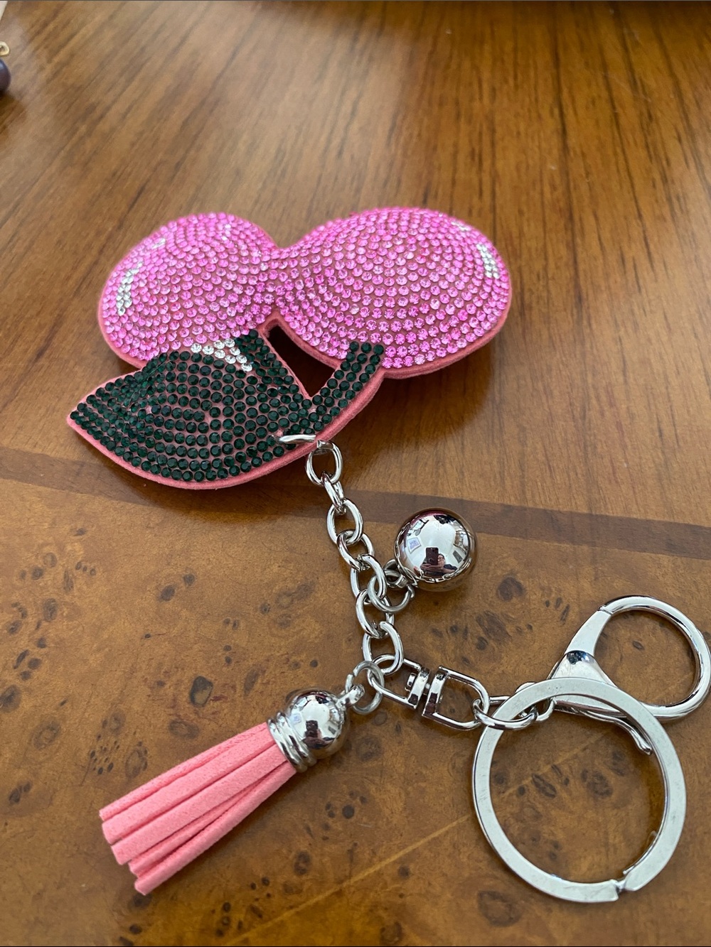 Pink Crystal Cherry Keychain Charm - Picture 2 of 2